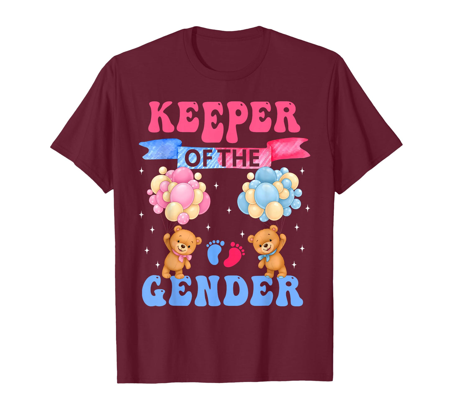 Keeper of The Gender Reveal Cute Bear Balloons Pink Or Blue T-Shirt