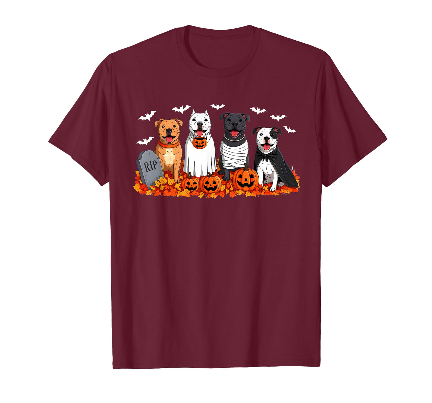 Pitbull Dog Ghost Mummy Pumpkin Halloween Costume Dog Lover T-Shirt