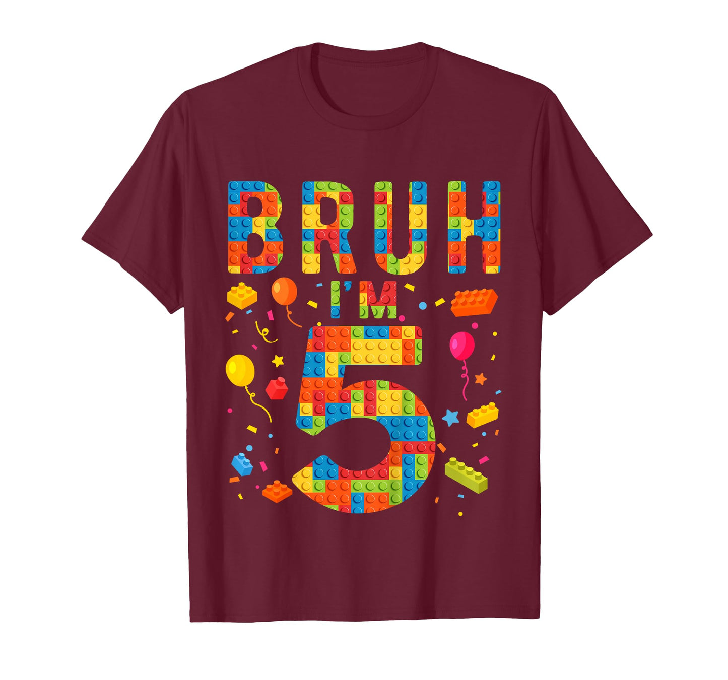Kids 5 Year Old Building Blocks Bruh 5th Birthday Boy T-Shirt