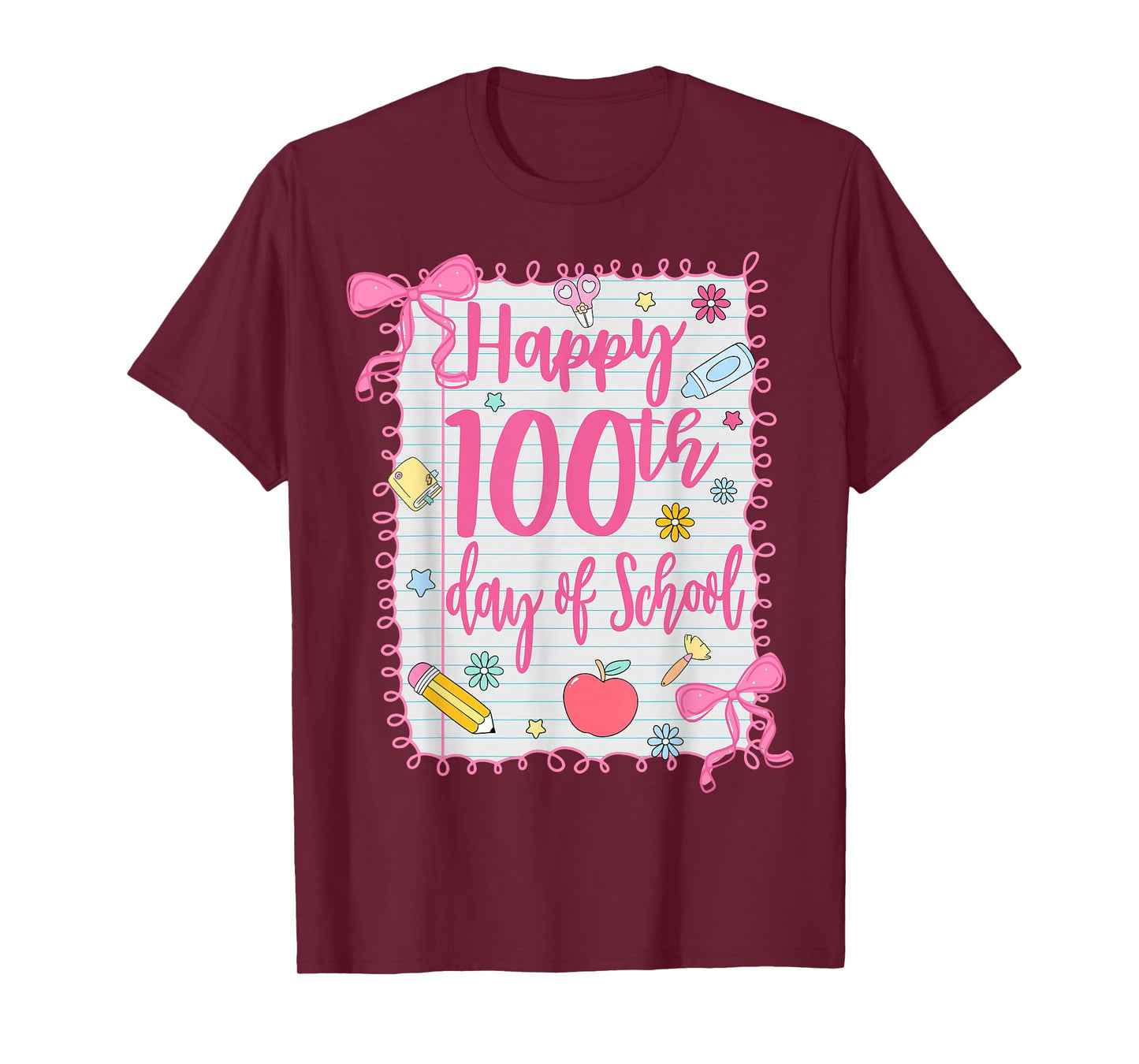 Happy 100th Day of School Coquette Girl Bow 100 Days Teacher T-Shirt