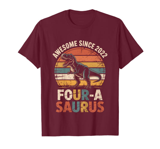 4 Year Old Dinosaur 4th Birthday Gift Trex Dino Four Saurus T-Shirt