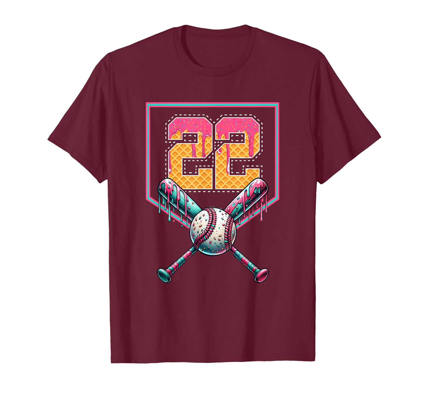 Baseball Drip Number 22 Player Or 22nd Birthday T-Shirt