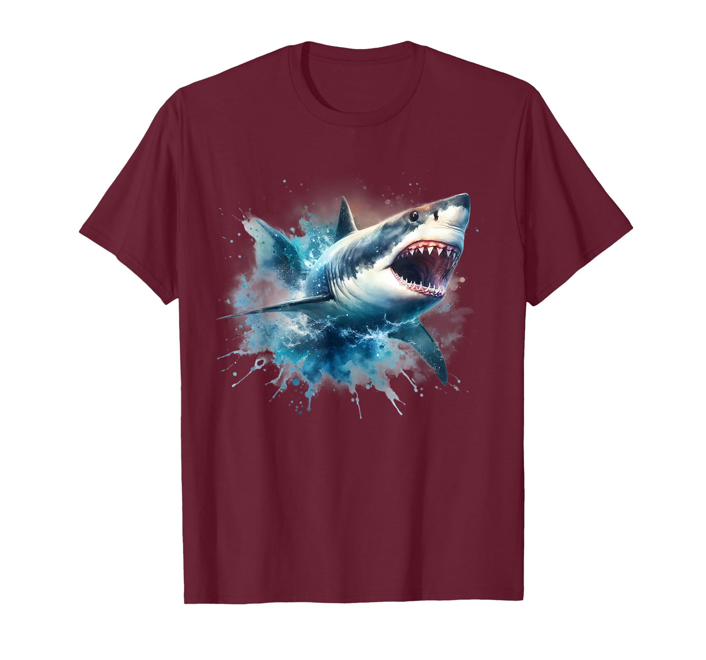 Cool Watercolor Great White Shark Open Jaw T-Shirt