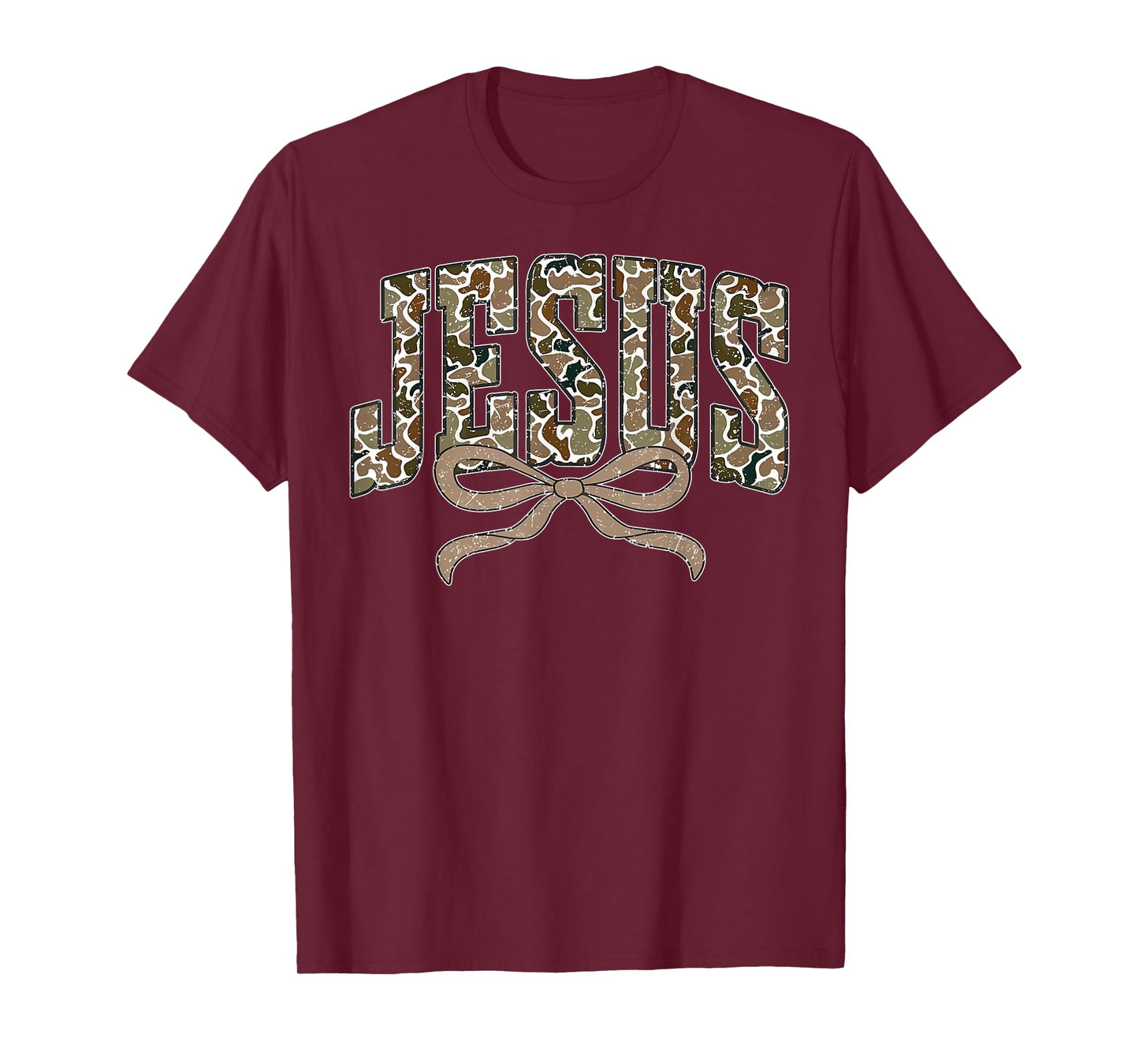 Camo Jesus Coquette Bow Camouflage God Christian Religious T-Shirt