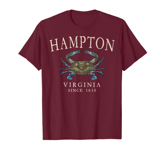Hampton Virginia Blue Crab Since 1610 Ivory Letters T-Shirt