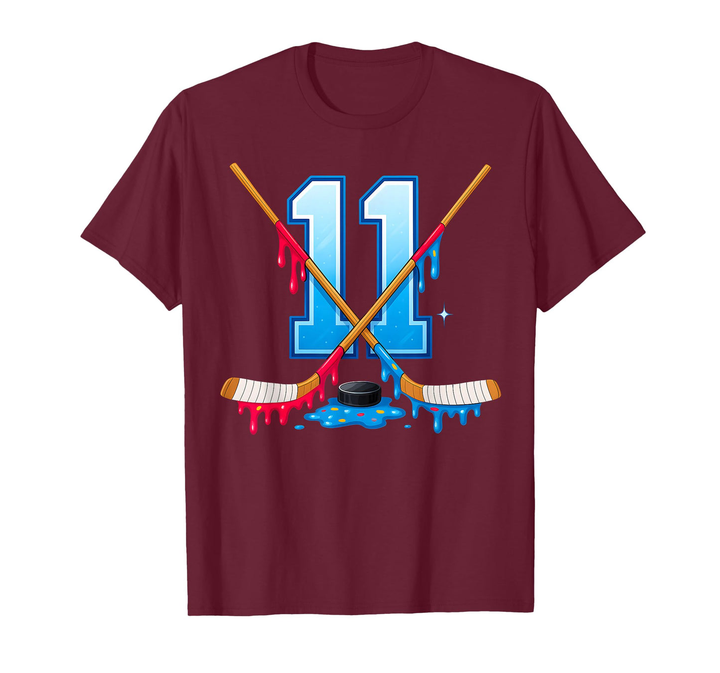 Hockey 11 Year Old Ice Cream Drip Youth 11th Birthday Boys T-Shirt