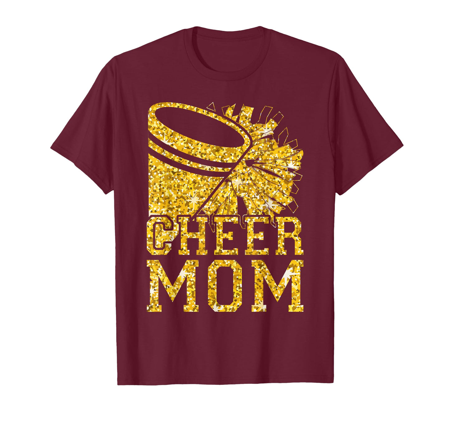 Cheer Mom Biggest Fan Cheerleader Black Yellow Pom Pom T-Shirt