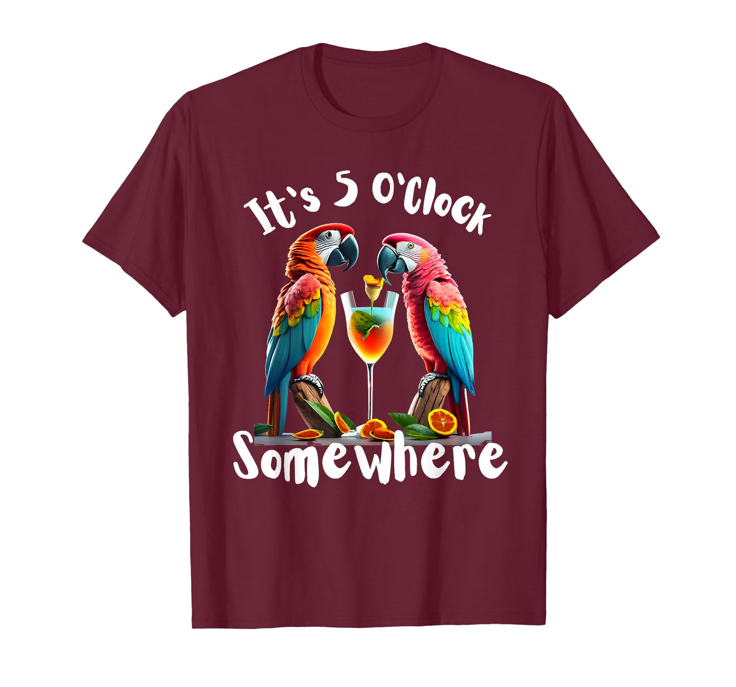 It's 5 O'Clock Somewhere Parrots drinking Cocktails funny T-Shirt