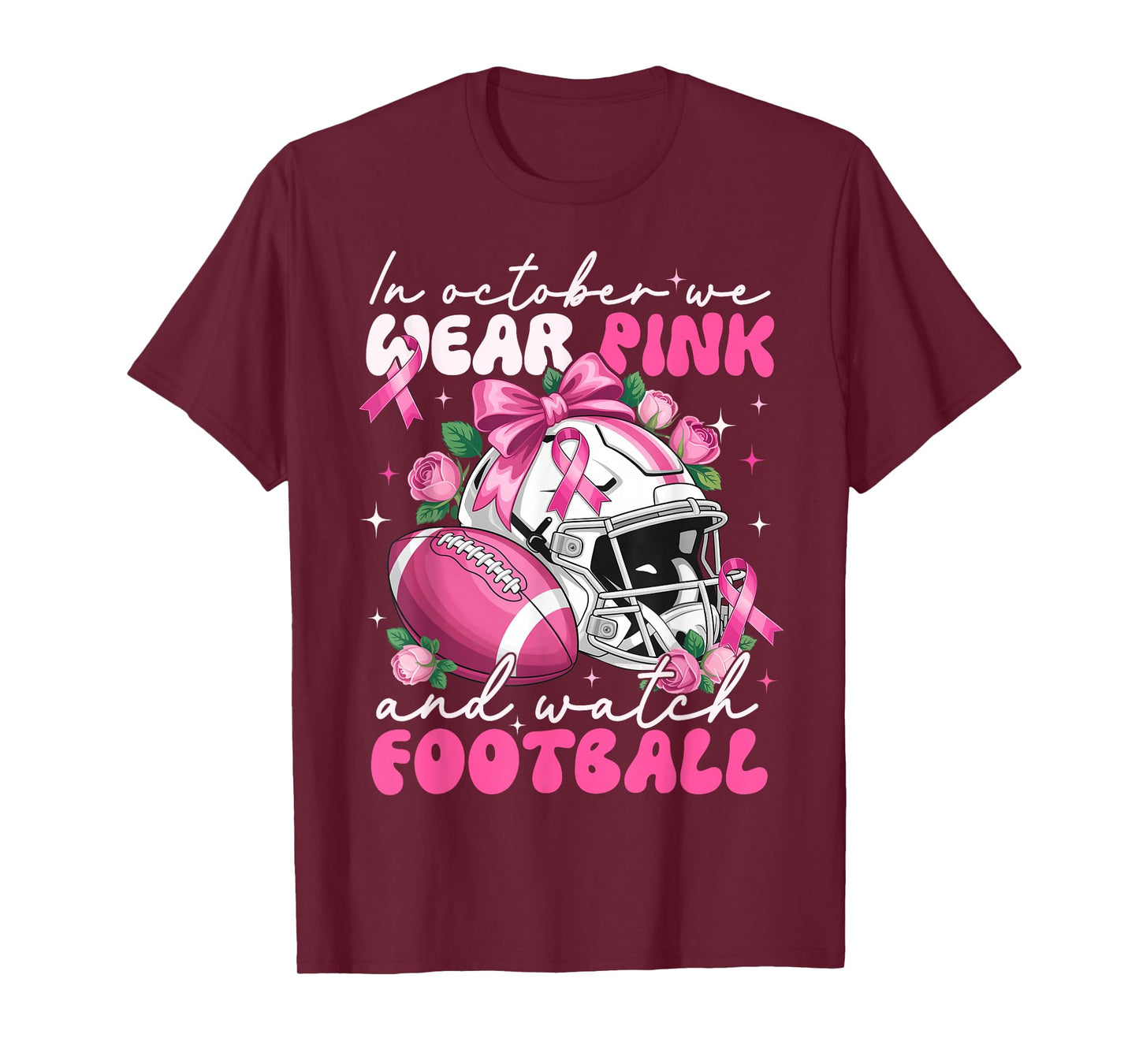 October We Wear Pink Watch Football Breast Cancer Awareness T-Shirt
