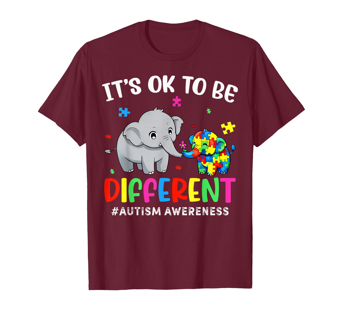 It's Ok to Be Different Elephant for Mom Dad Teachers Autism T-Shirt