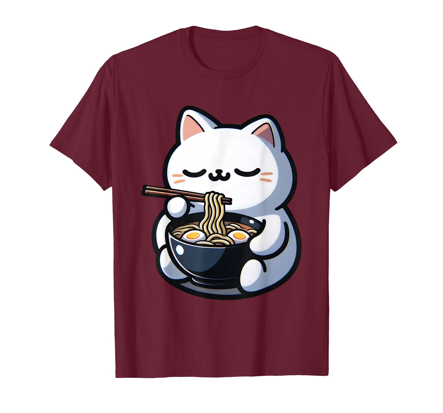 Cat Eating Ramen Noodles Kawaii Anime Japanese Cute Neko T-Shirt