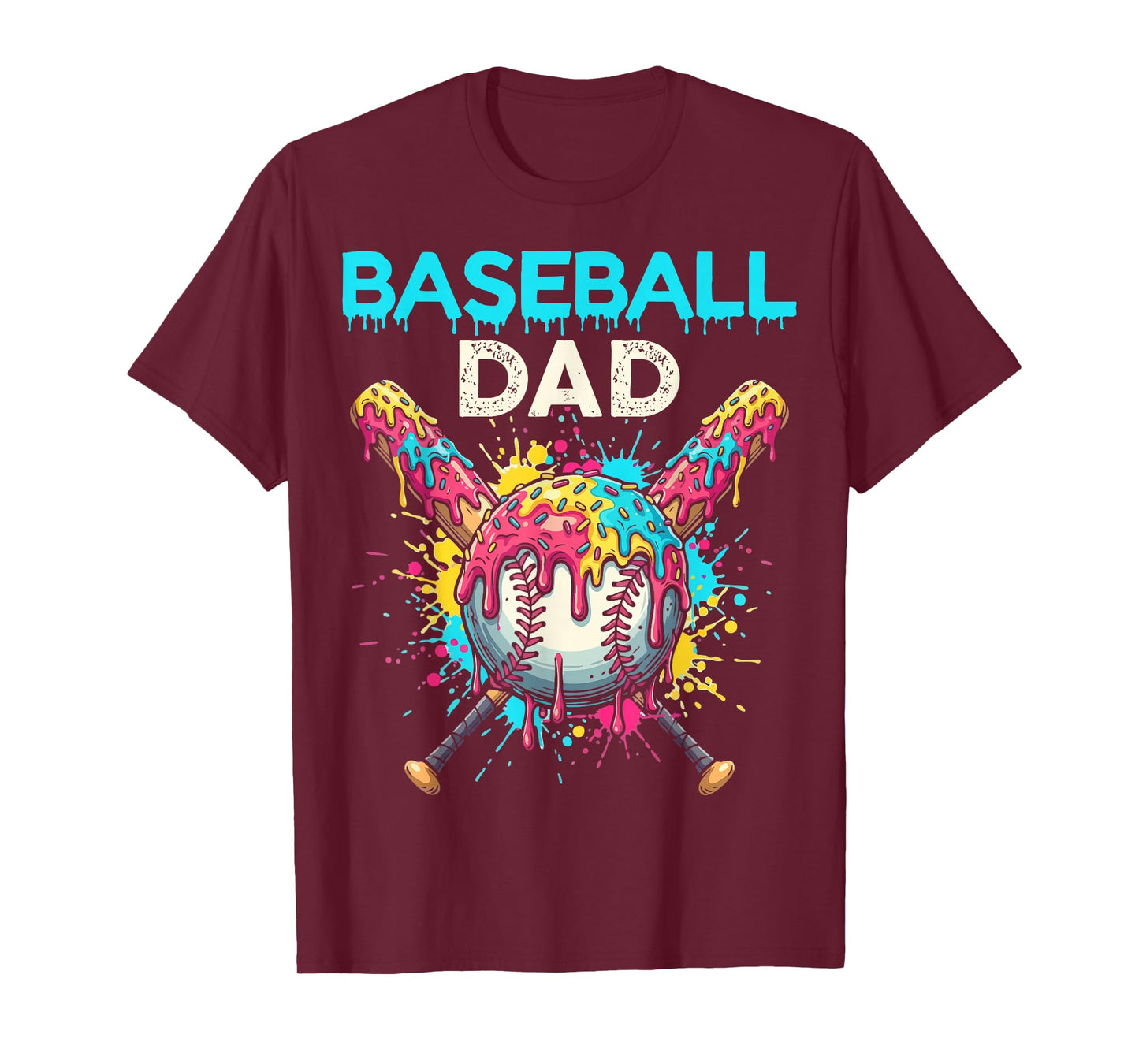 Baseball Dad Ice Cream Drip Crossed Bats Sport T-Shirt