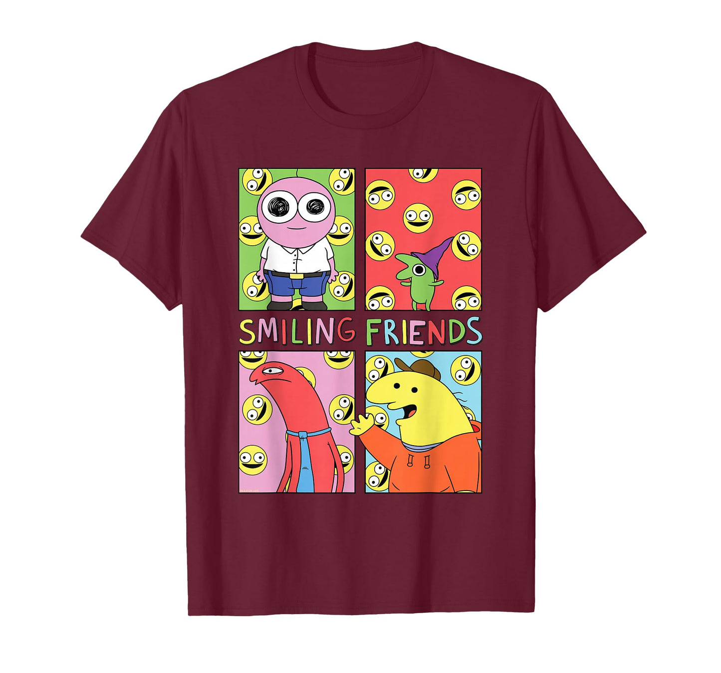 Smiling Friends Pop Art Character Grid Funny Cartoon T-Shirt