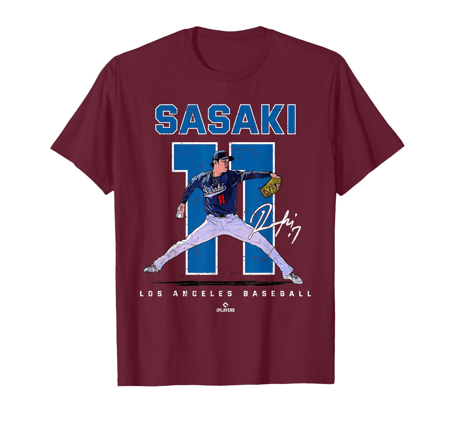 Number and Portrait Roki Sasaki Los Angeles Baseball MLBPA T-Shirt
