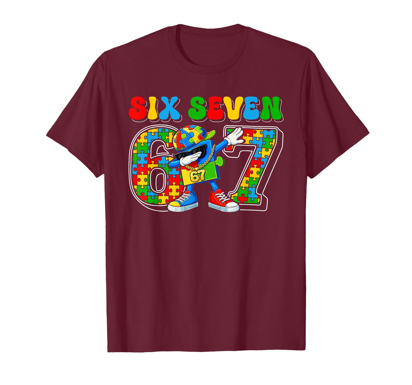 Six Seven Autism Awareness 67 Meme Autism Puzzle Kids Boys T-Shirt