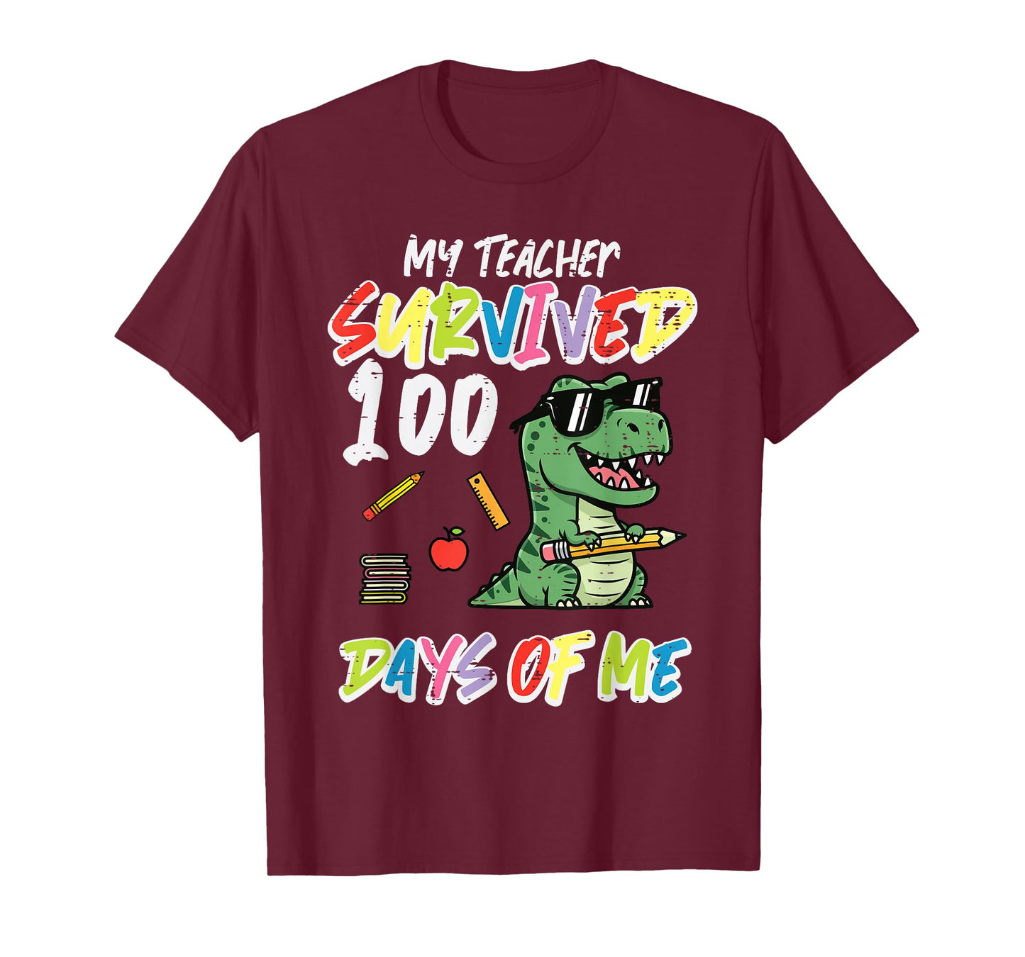 Teacher Survived 100 Days Me Dino 100th Day School Boys Kids T-Shirt