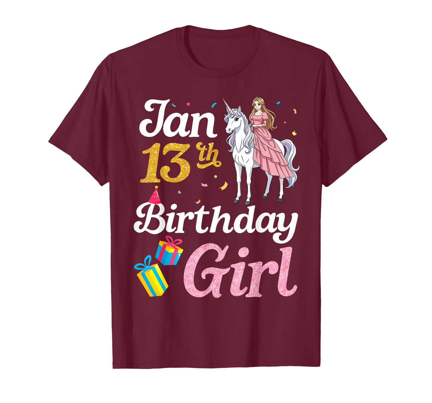 Born On January 13th Happy Birthday to Me Cute Unicorn Girl T-Shirt