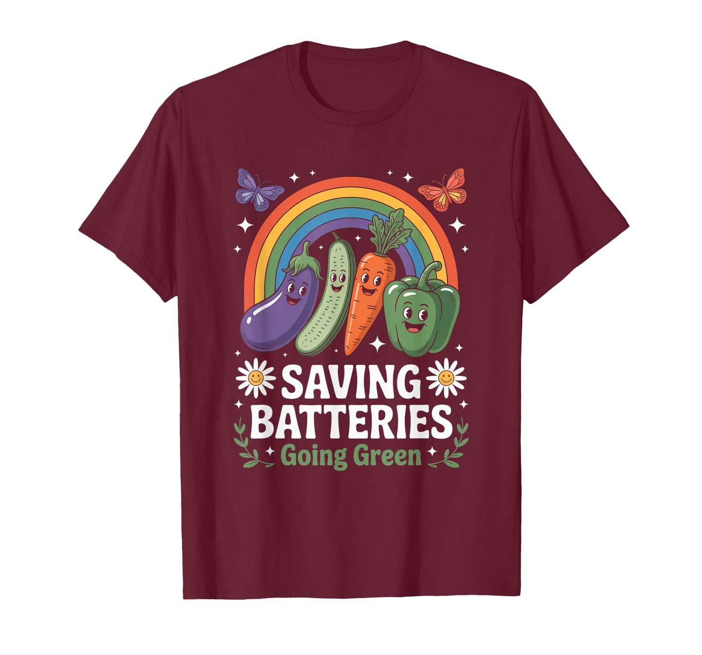 Saving Batteries Going Green Vegetarian Vegan Planet Earth T-Shirt
