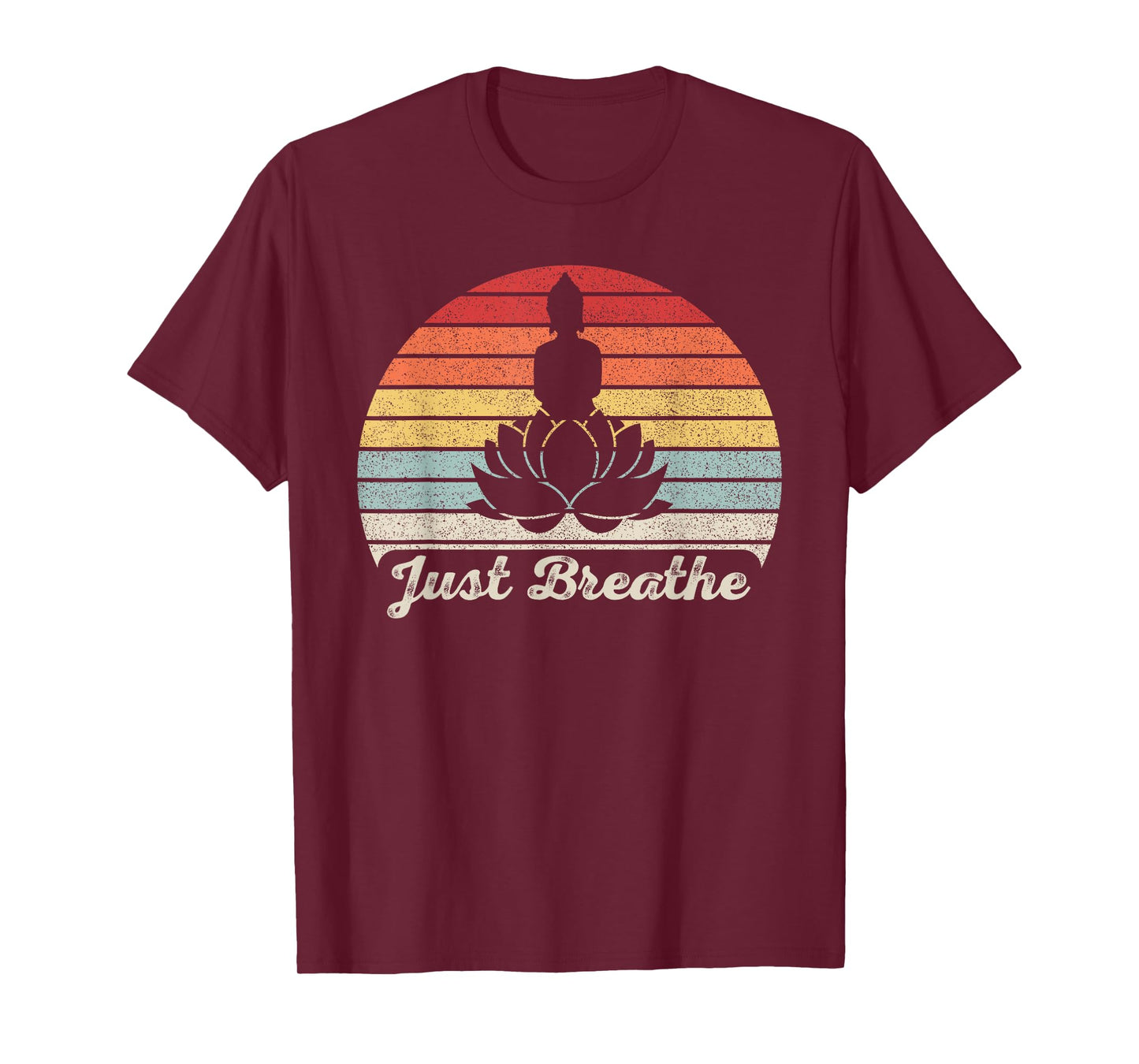 Vintage Retro Just Breathe Buddha Lotus Flower Yoga T-Shirt