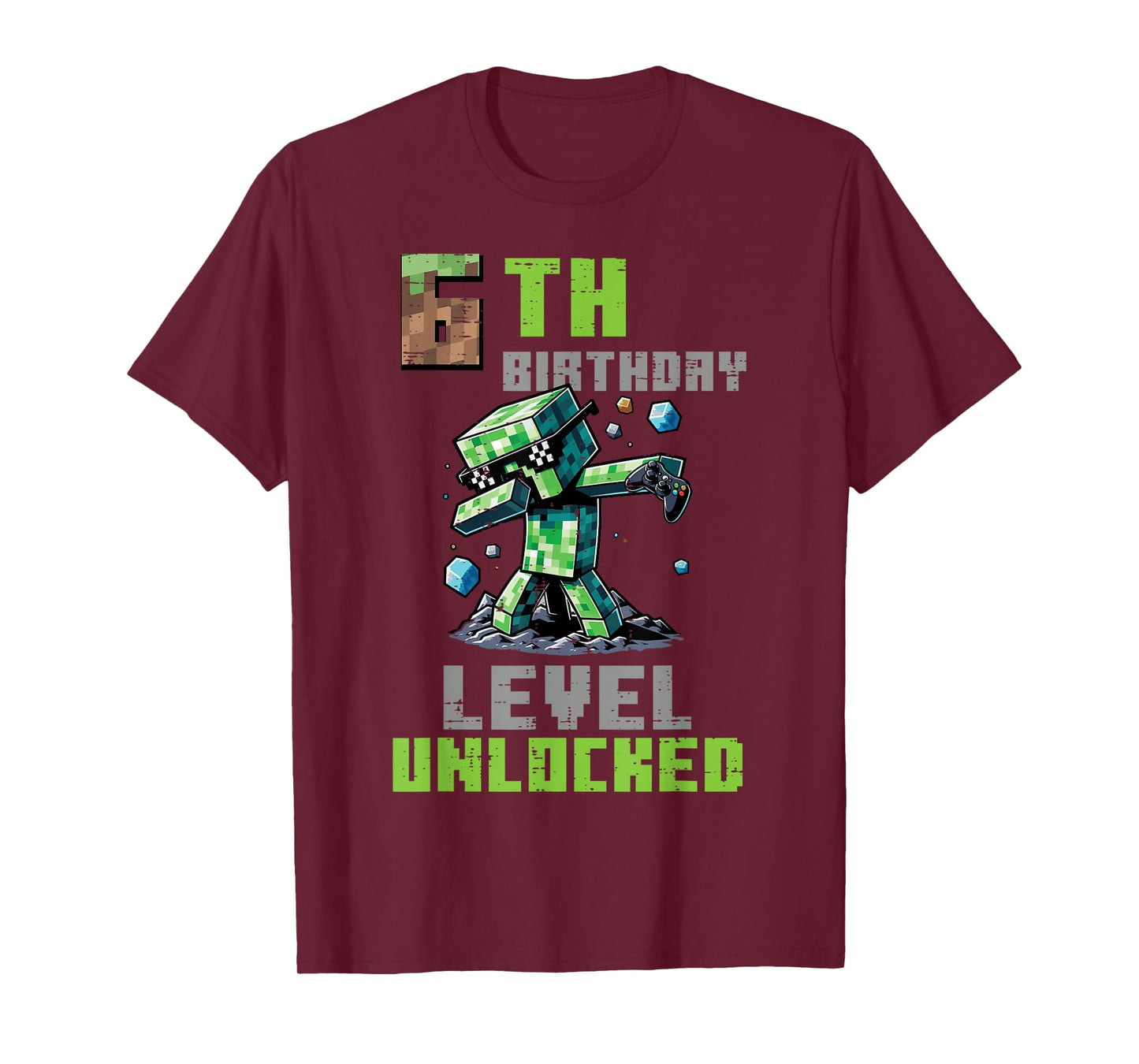 6th Birthday Level Unlocked Pixel Dab 6 Bday Gamer Boys Kids T-Shirt
