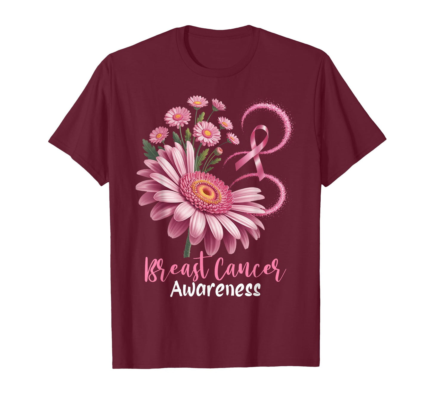 Pink Floral Ribbon Breast Cancer Awareness Faith Hope Love T-Shirt