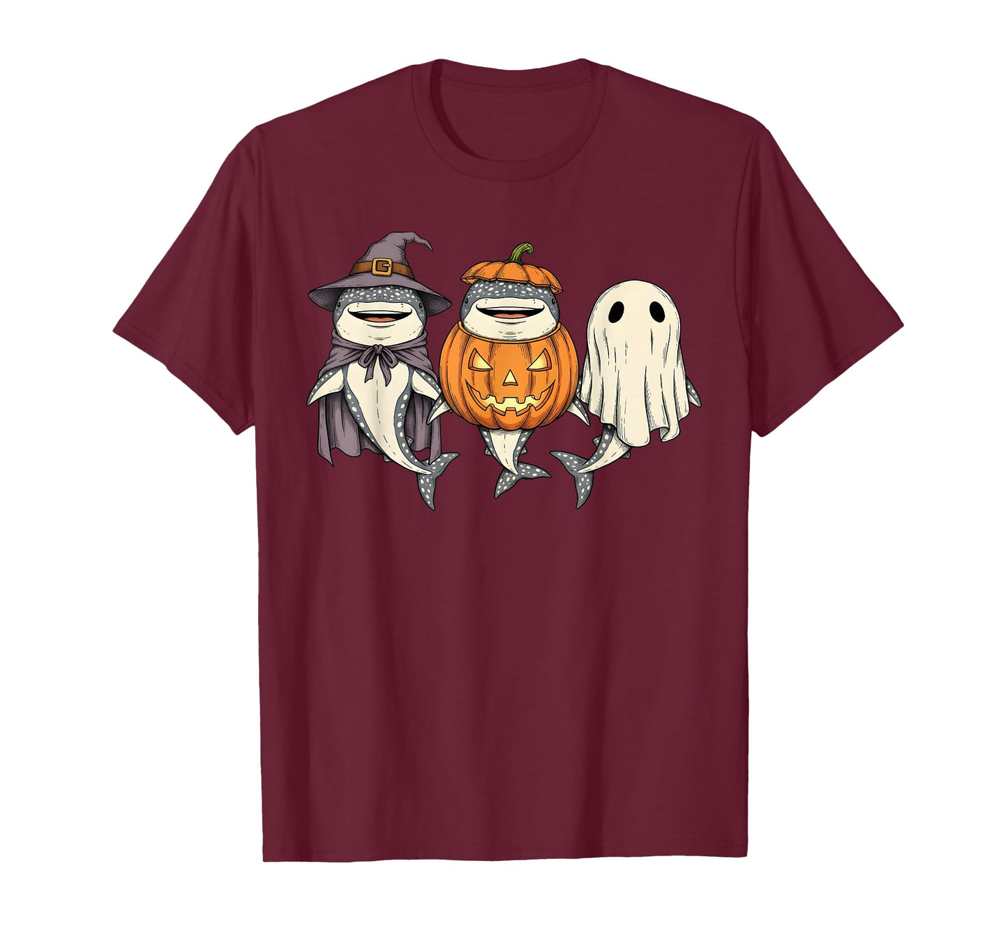 Spooky Whale Shark Lover Pumpkin Halloween Ghost T-Shirt