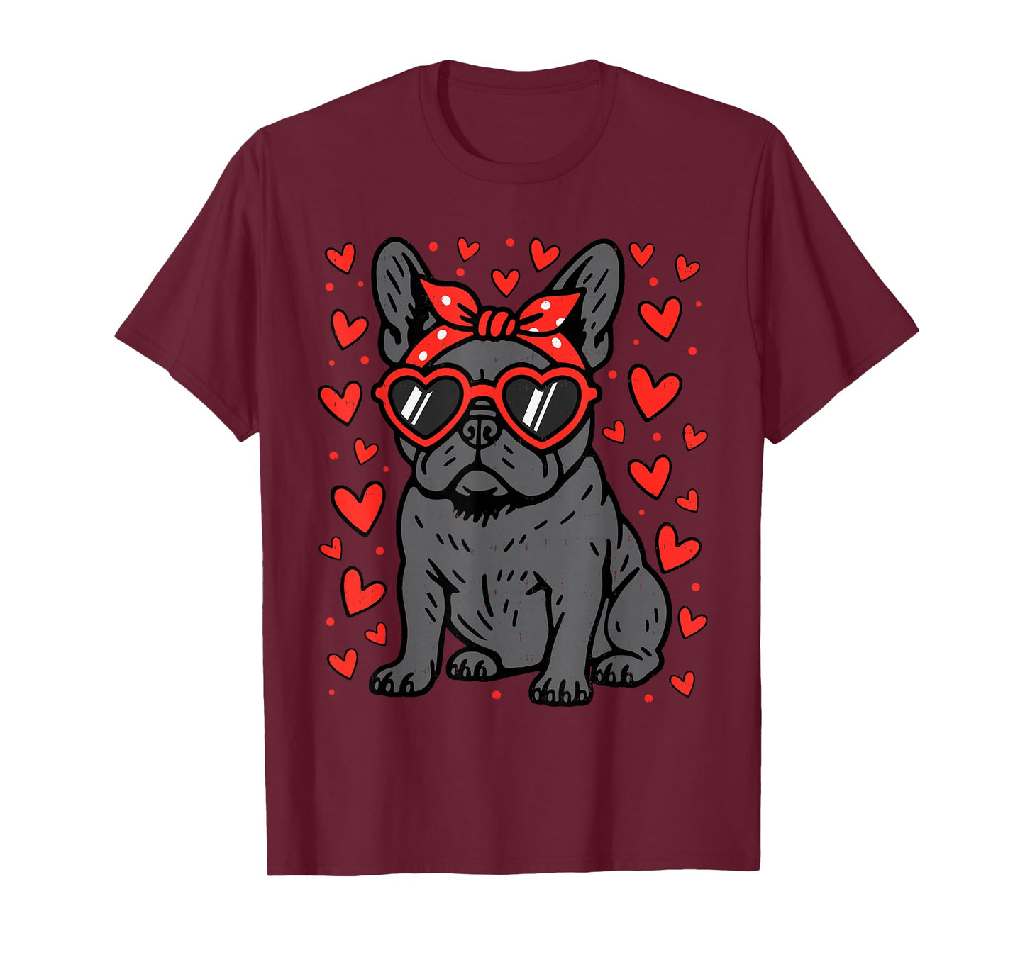 French Bulldog Heart Glasses Funny Valentine Frenchie Dog T-Shirt
