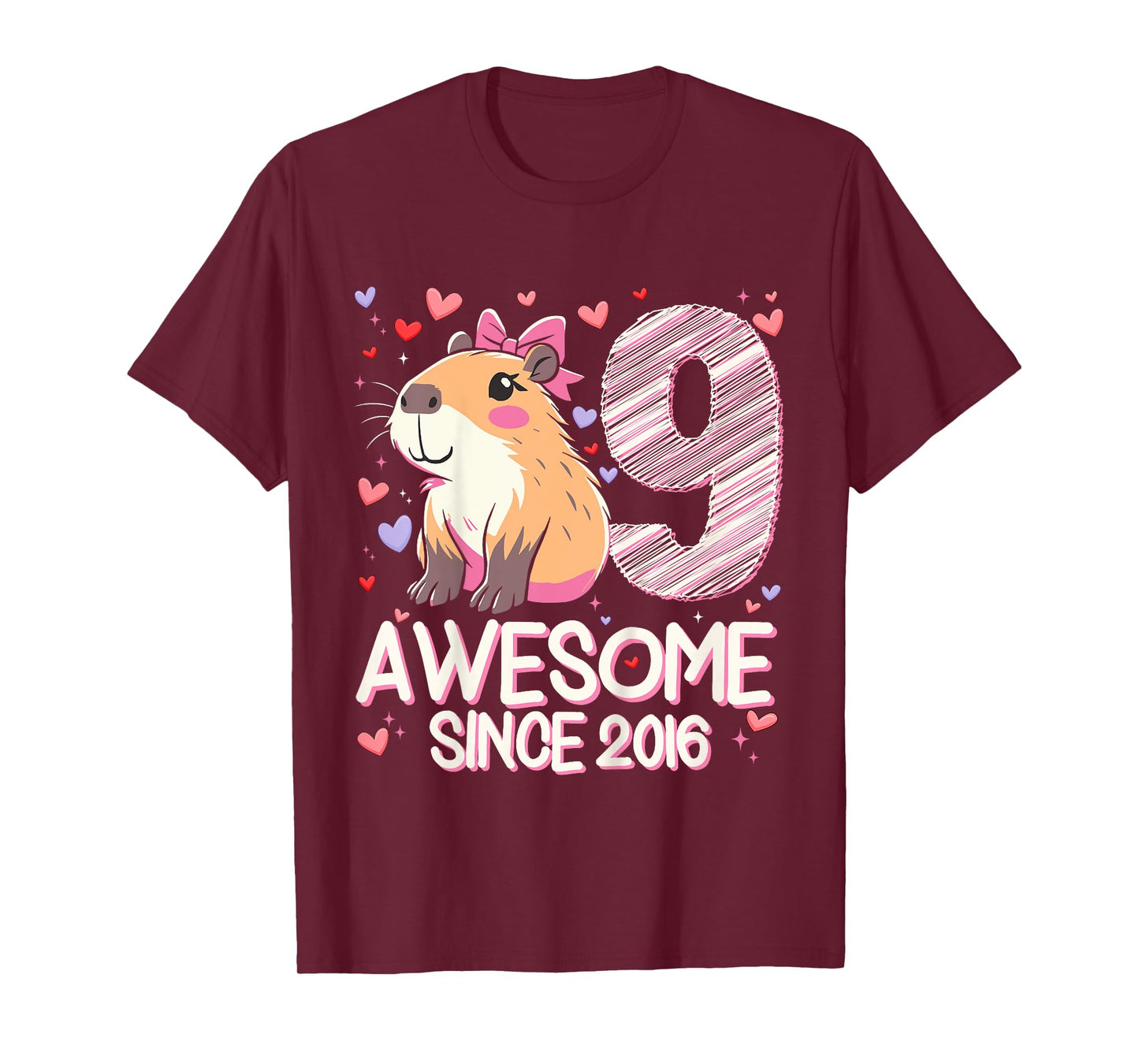 Kids 9 Years Old Capybara Gifts For Girls 9th Birthday Party T-Shirt