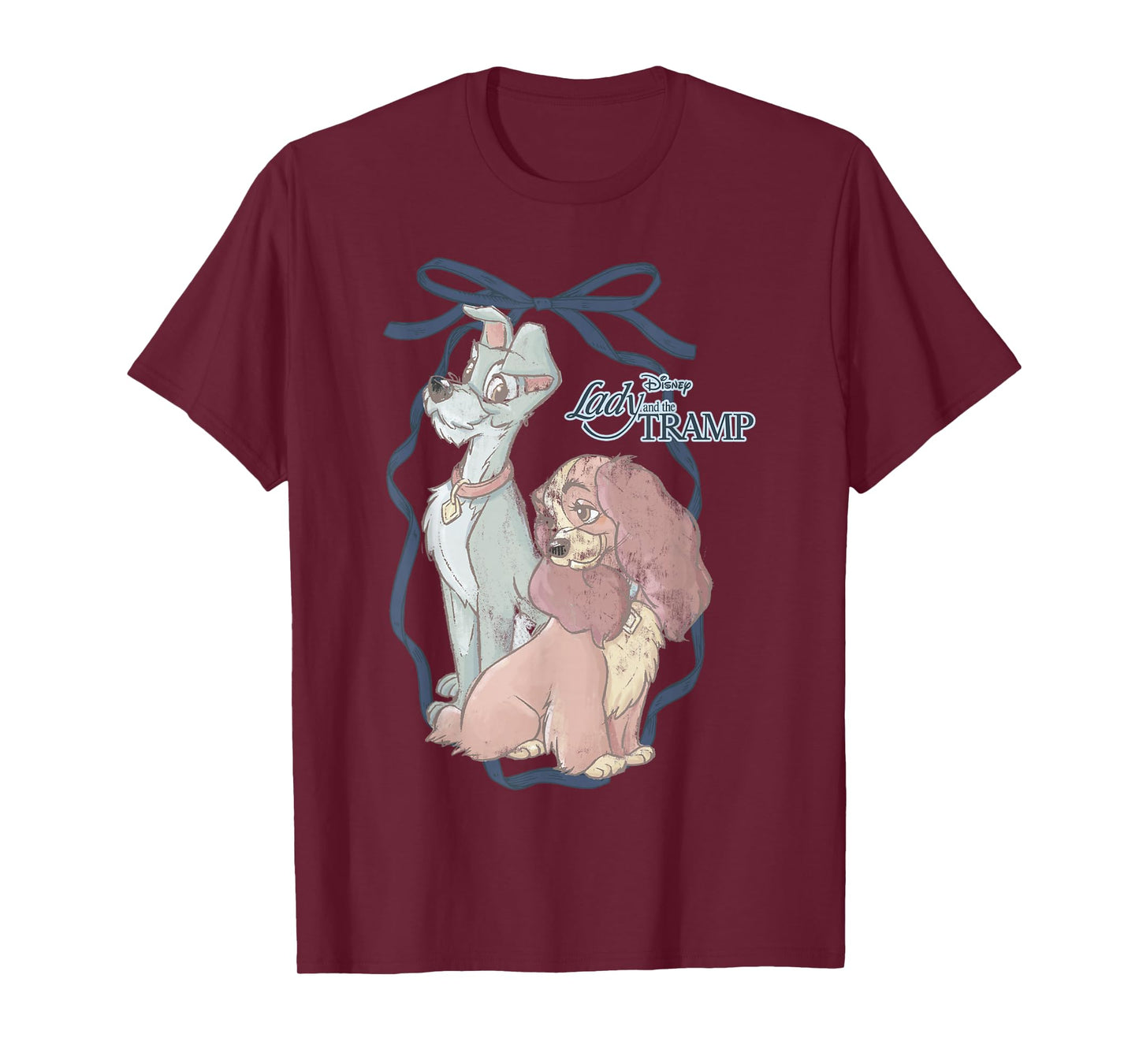 Disney Lady and The Tramp Water Color Painting Bow Portrait T-Shirt