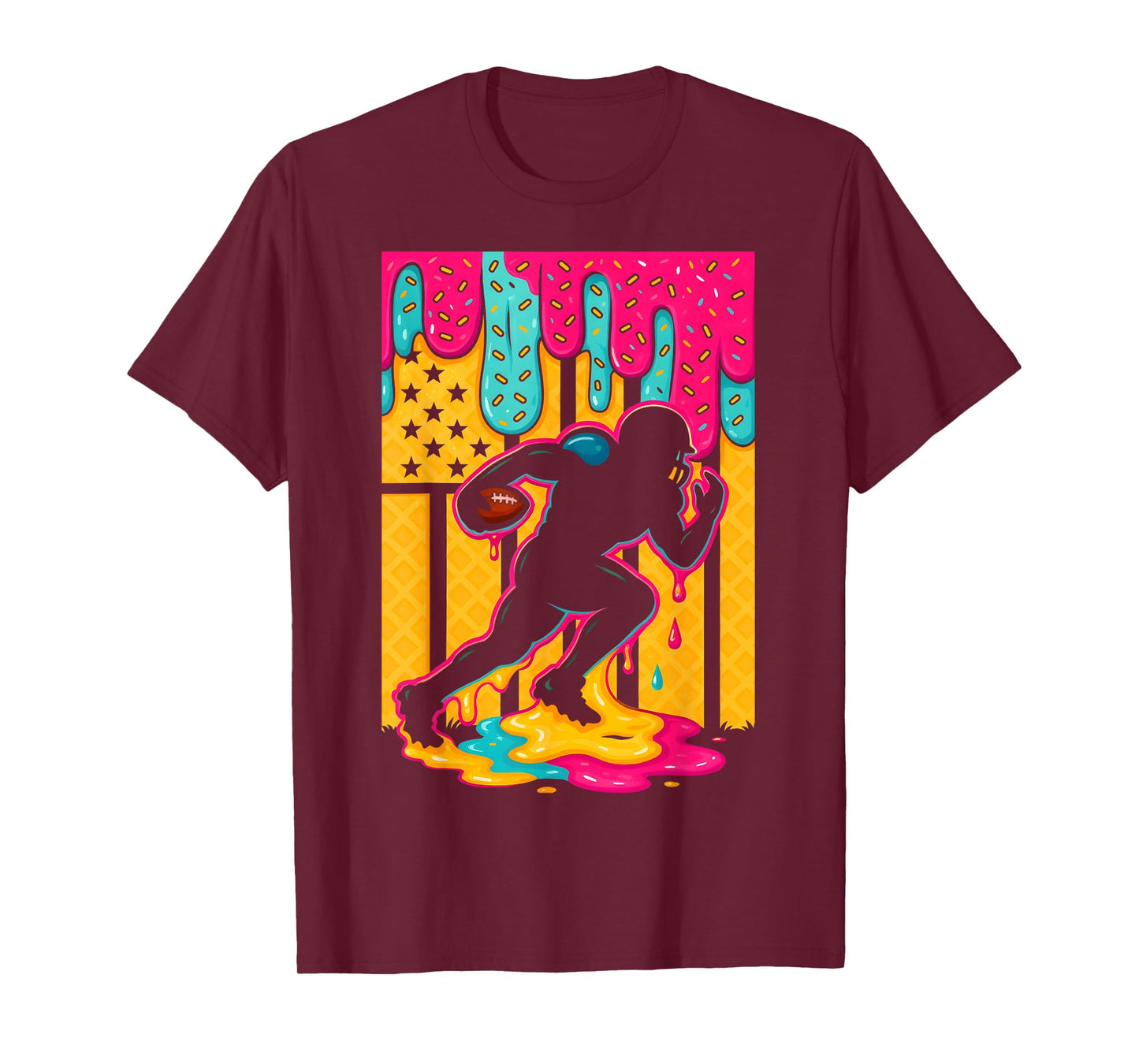 Football Ice Cream Drip Boys Football Player American Flag T-Shirt