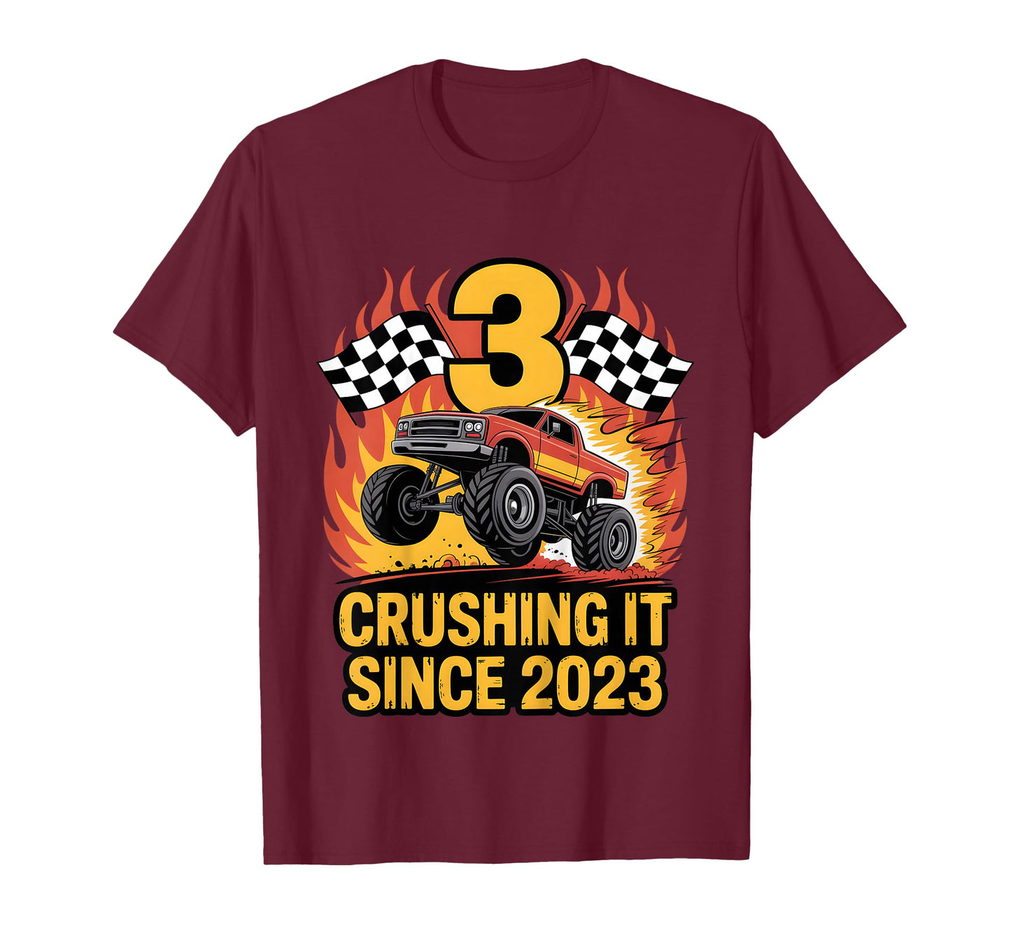 Crushing It Since 2023 Monster Truck 3 Year Old Birthday Boy T-Shirt
