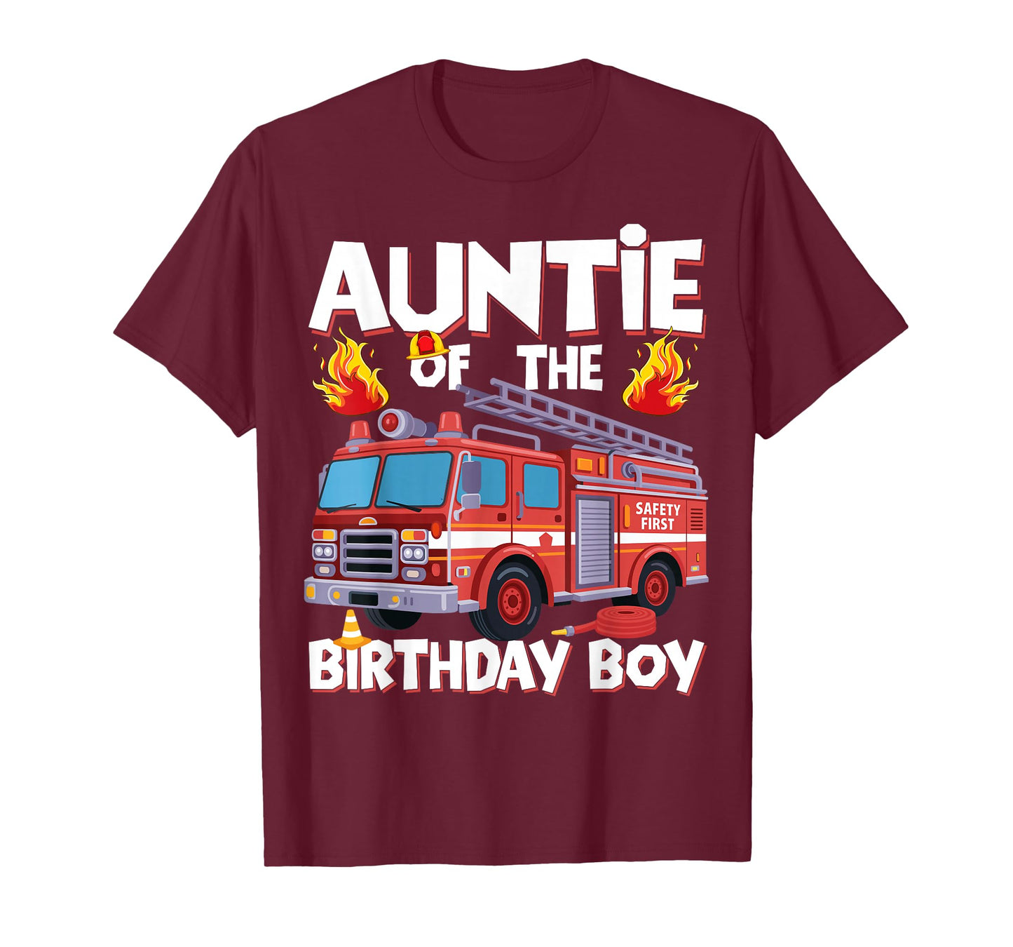 Auntie of The Birthday Boy Fire Truck Firefighter Aunt Bday T-Shirt