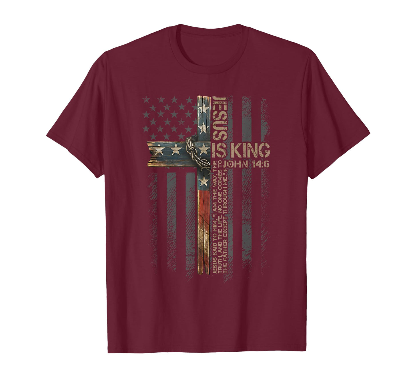 Jesus is King American Flag Christian Cross Faith Vintage T-Shirt