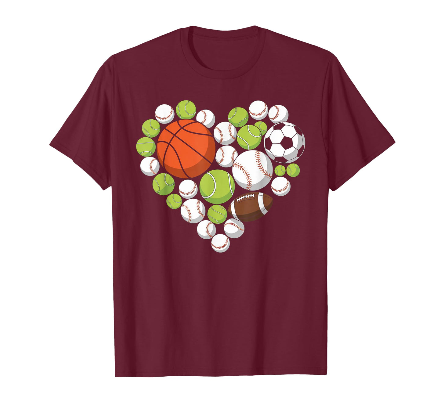 I Love Sports Basketball Football Sports Fan Heart Design T-Shirt