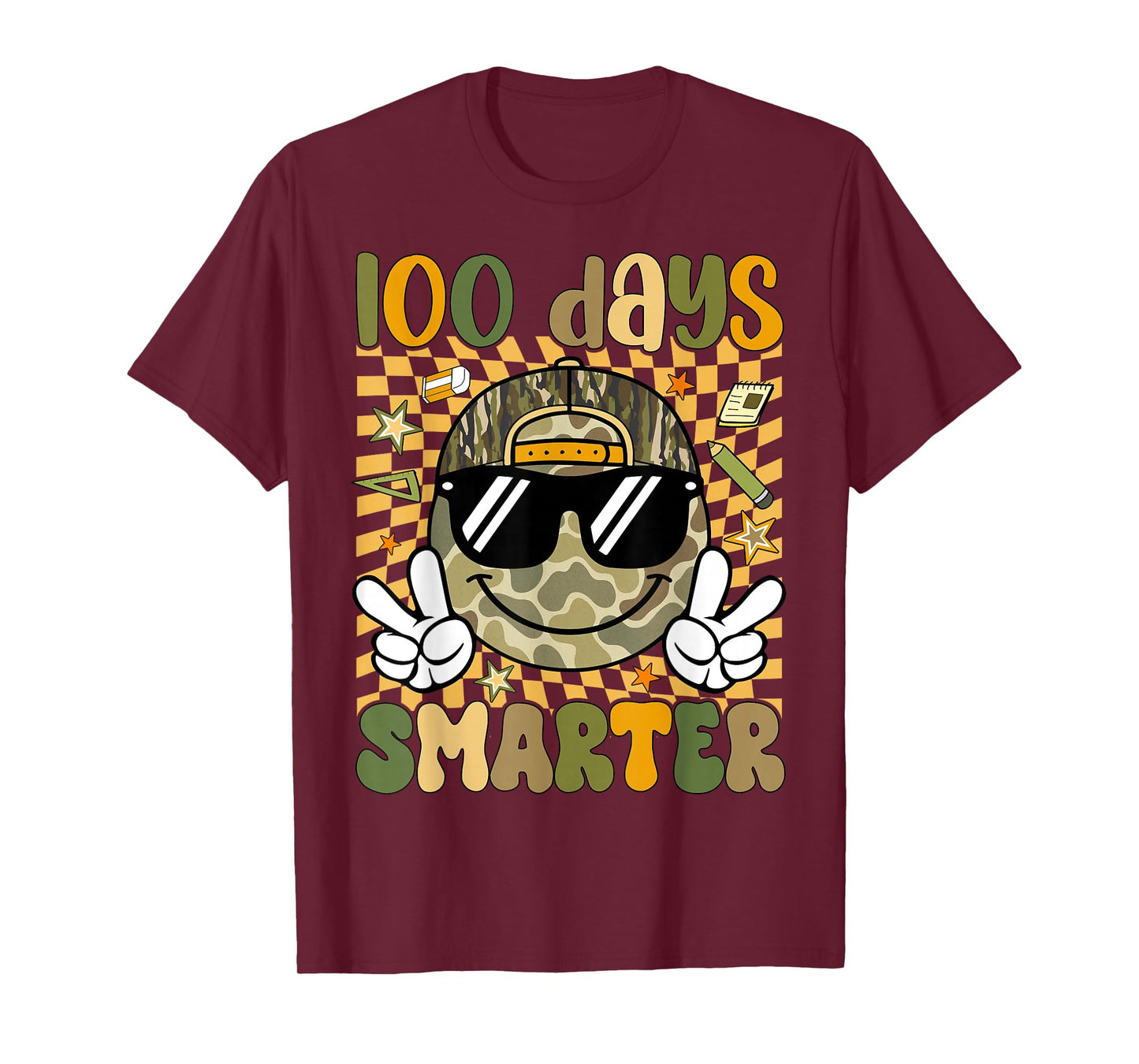 Kids 100 Days Smarter Boys Camo 100th Day of School Retro T-Shirt