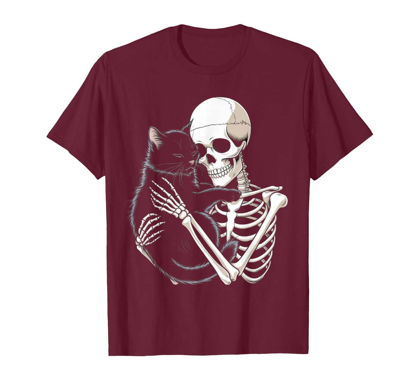 Skeleton Hugging Cat Halloween Black Cat Lover Mom Dad T-Shirt