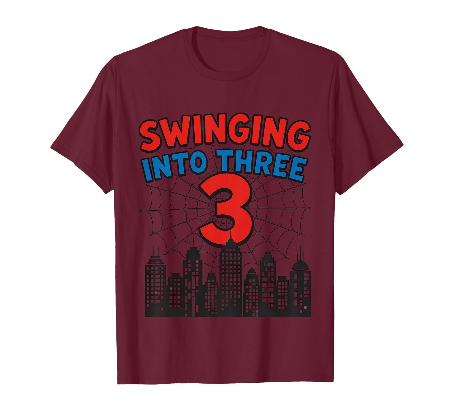 Kids 3Yr Old Boy Spider Theme 3rd Birthday Swinging into 3 T-Shirt