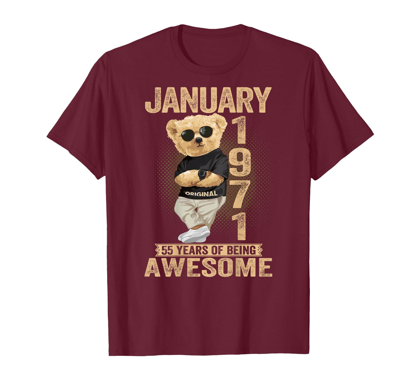 55 Year Old January 1971 Teddy Bear 55th Birthday Men Women T-Shirt