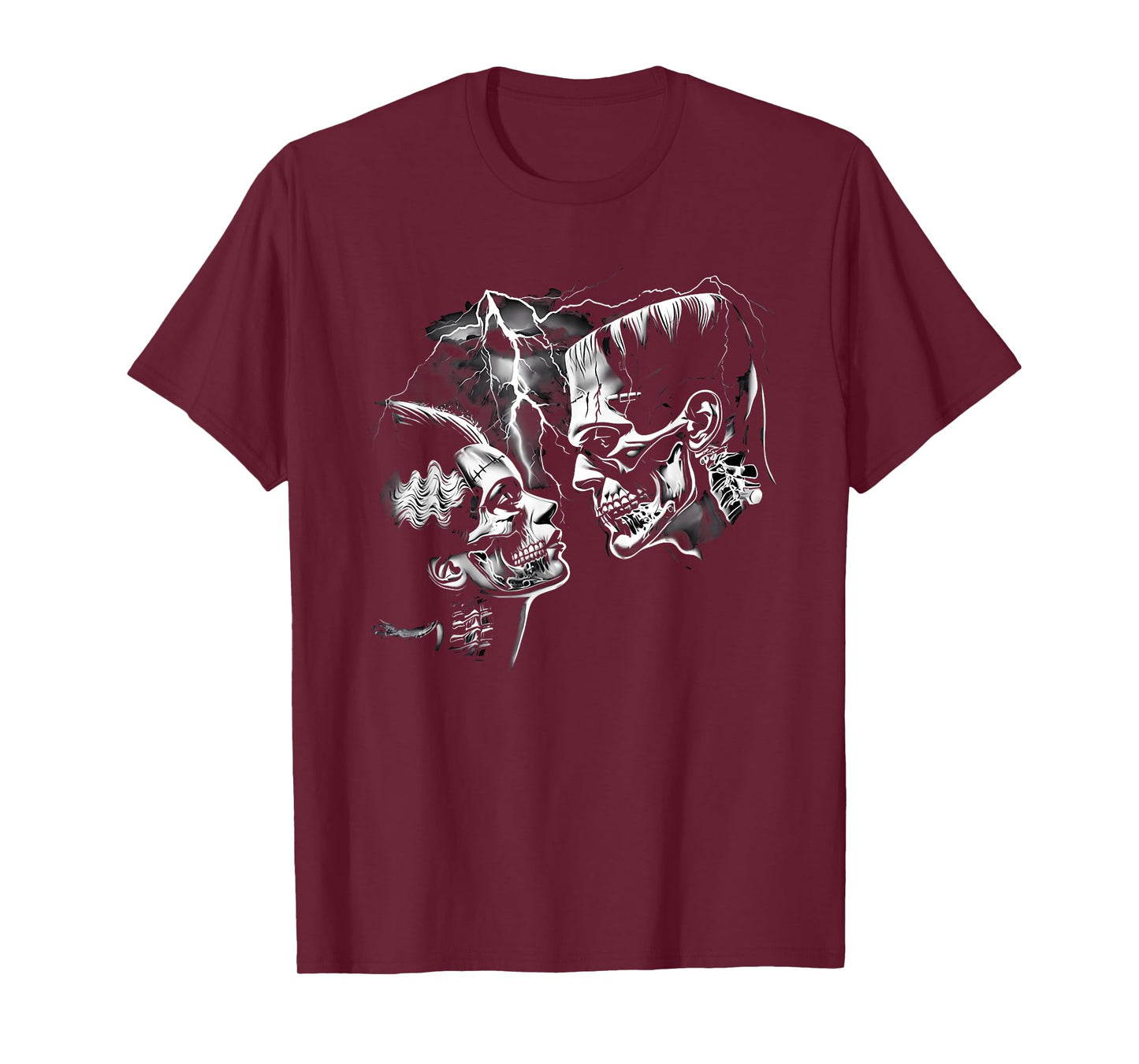 Retro Frankenstein Monster And Bride Halloween Romantic Kiss T-Shirt