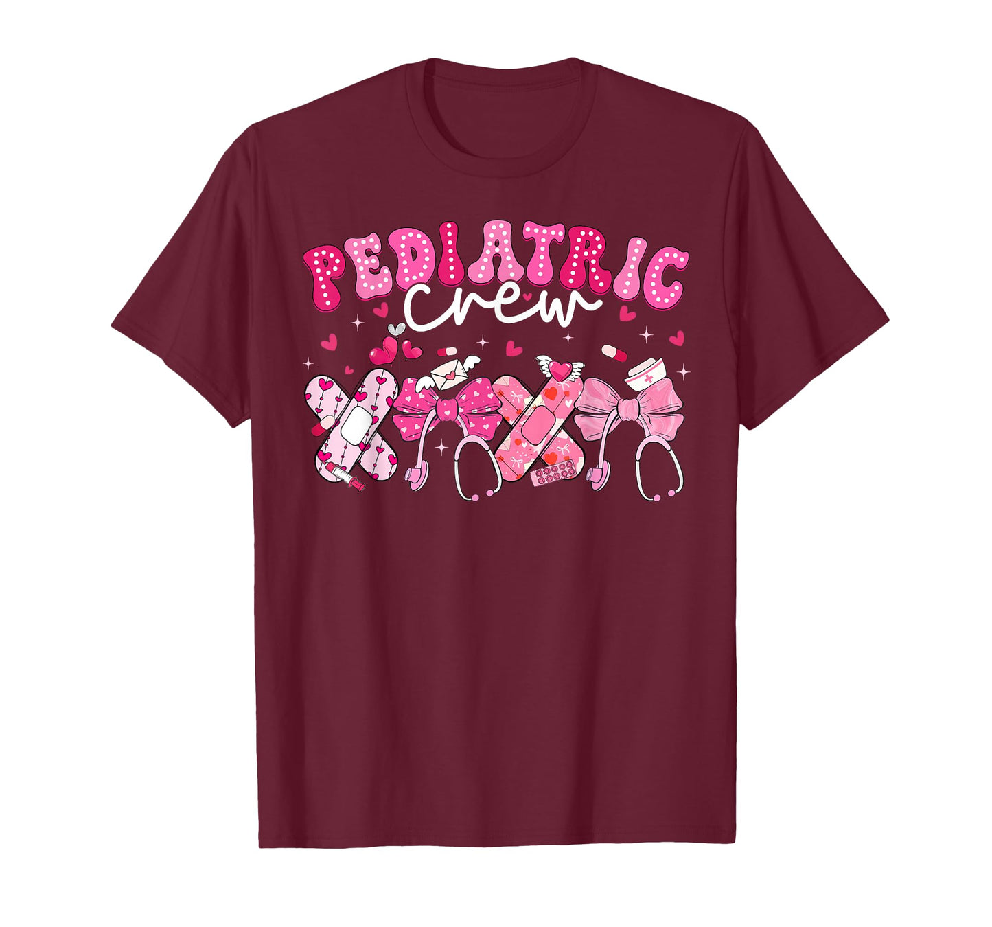 Valentine Pediatric Crew XOXO Nurse Coquette Bow Peds Women T-Shirt