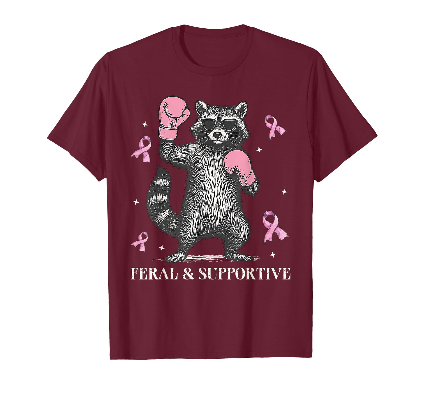 Feral and Supportive Funny Raccoon Breast Cancer Awareness T-Shirt