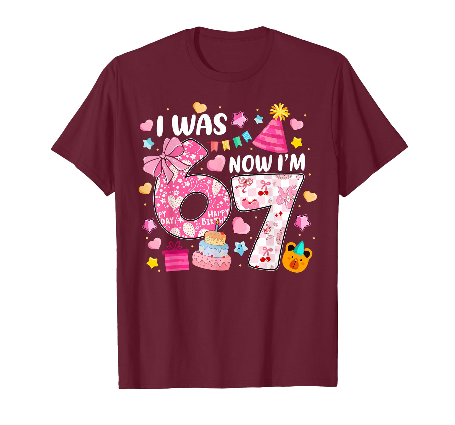 I was 6 Now I'm 7 Year Old Birthday 6 7 Birthday Kids Party T-Shirt