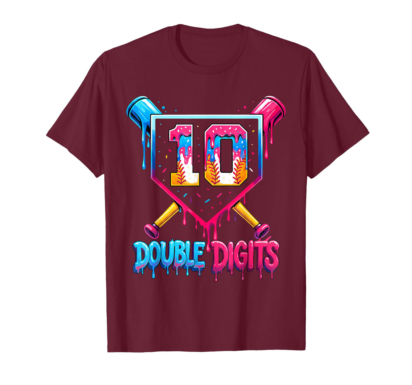 Baseball Drip 10th Birthday Boy Double Digits Ice Cream Drip T-Shirt