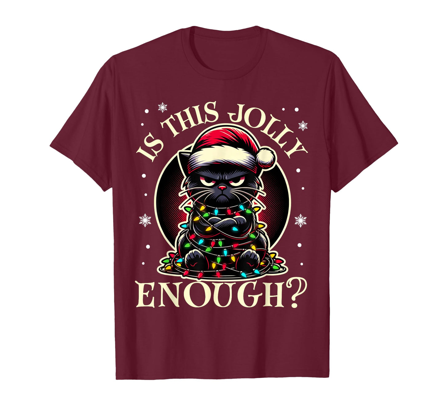 Is This Jolly Enough Funny Black Cat Christmas Tree Lights T-Shirt