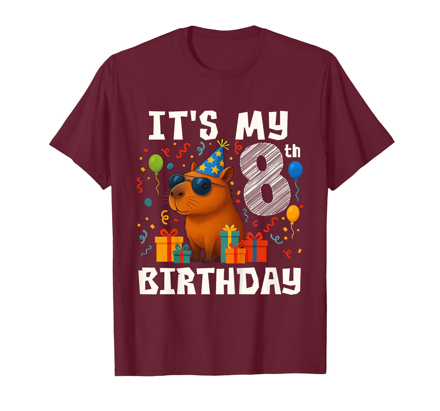 Its My 8th Birthday 8 Years Old Capybara Gifts Boys T-Shirt