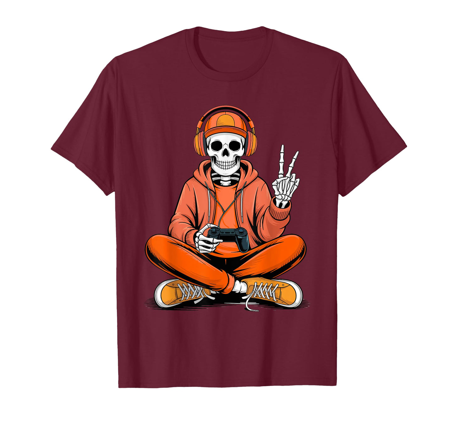 Skeleton Gamer Video Gaming Halloween Boys Men Kids T-Shirt