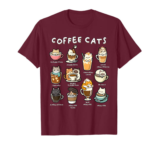 Cute Coffee Cats Kawaii Pun Funny Cat Lover Barista T-Shirt