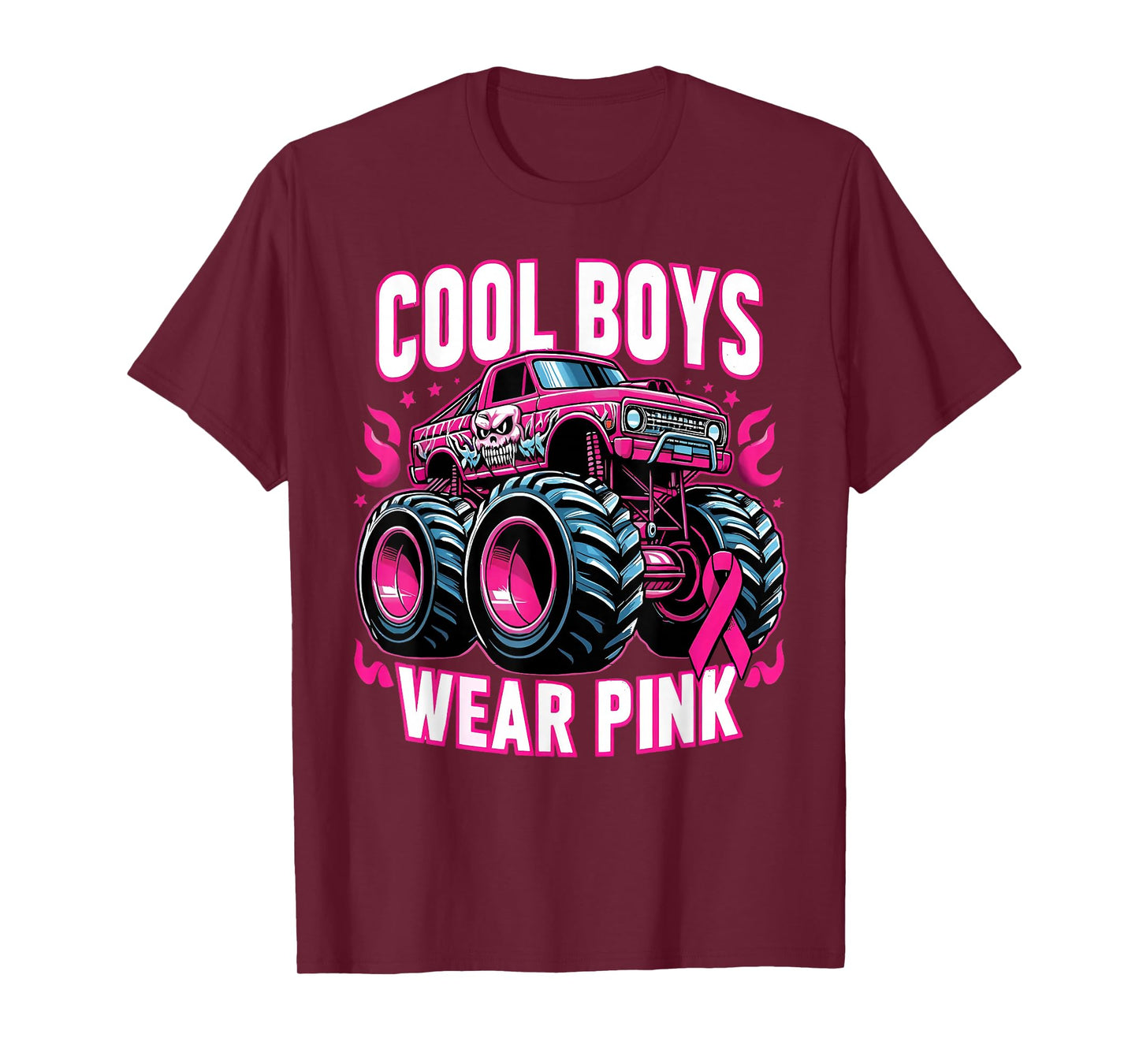 Cool Boys Wear Pink Monster Truck Breast Cancer Awareness T-Shirt