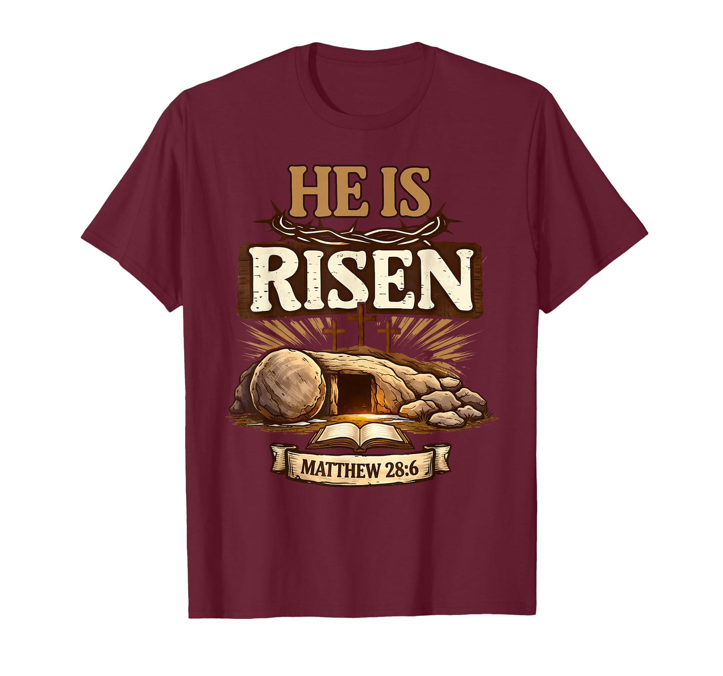 Cross He is Risen Jesus Religious Easter Christian Men Women T-Shirt
