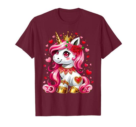 Cute Unicorn Heart Valentines Day Girls Kids Valentine T-Shirt